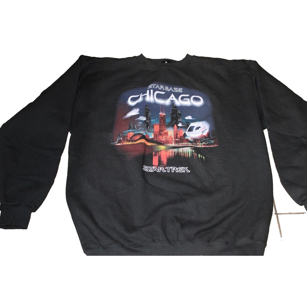 RARE Vintage Star Trek Star Base Chicago Sweatshirt XL Black w/Tags READ DESCR. - Picture 2 of 12